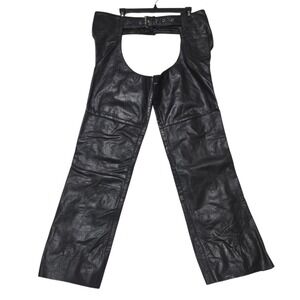 Xelement Leather Motorcycle Chaps 36-40x32 Black‎ Mens Biker Riding Gear *READ*